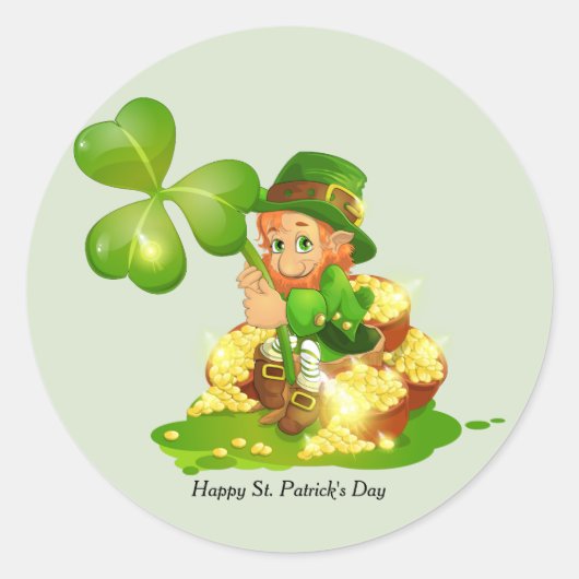 Sticker Rond Joyeux Saint Patrick's Day Leprechaun (Devant)