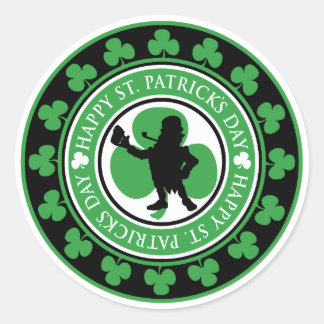 Sticker Rond Joyeux Saint Patrick's Day Leprechaun Shamrock