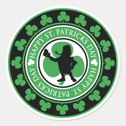 Sticker Rond Joyeux Saint Patrick's Day Leprechaun Shamrock (Devant)