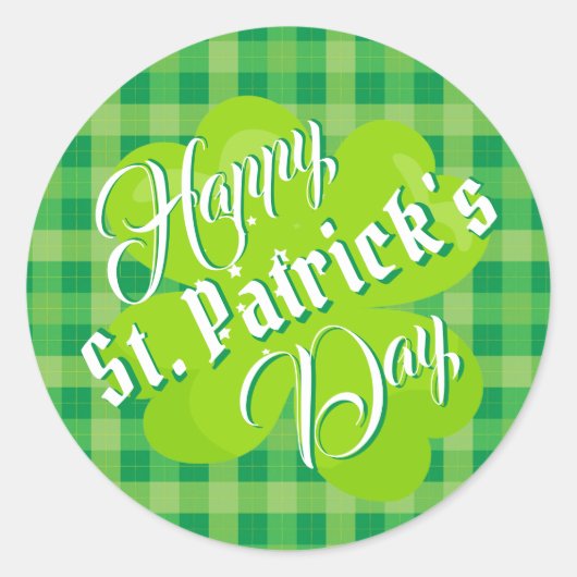 Sticker Rond Joyeux Saint Patrick's Day Tartan vert Lucky Clove (Devant)