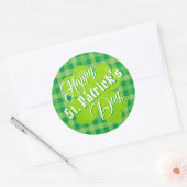 Sticker Rond Joyeux Saint Patrick's Day Tartan vert Lucky Clove (Enveloppe)