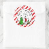 Sticker Rond Joyeux sapin de Noël 2 caniche (blanc) chien migno (Sac)