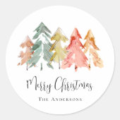 Sticker Rond Joyeux sapin de Noël Aquarelle (Devant)