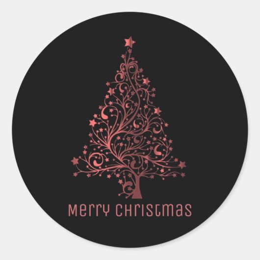 Sticker Rond Joyeux sapin de Noël Black Metallic Rouge Look (Devant)