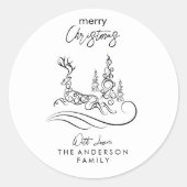 Sticker Rond Joyeux sapin de Noël et renne (Devant)