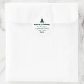 Sticker Rond Joyeux sapin de Noël & étoile vert foncé et blanc (Sac)