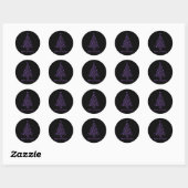 Sticker Rond Joyeux sapin de Noël étoiles Black Metallic violet (Feuille)