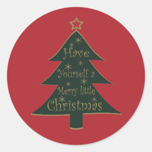 Sticker Rond Joyeux sapin décoré de Noël