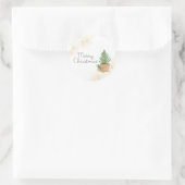 Sticker Rond Joyeux sapin poché de Noël et parcelle Kraft (Sac)