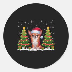 Sticker Rond Joyeux sapins Chihuahua Chien Santa Chapa Noël
