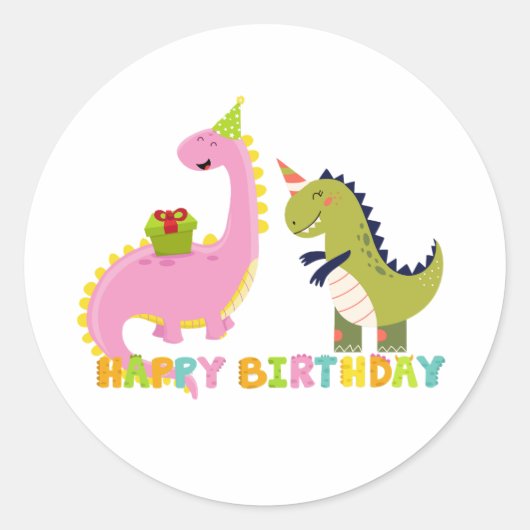 Sticker Rond Joyeux saurus d'anniversaire (Devant)