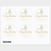 Sticker Rond Joyeux script de Noël Gold Ribbon Tree (Feuille)
