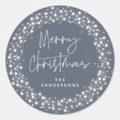 Sticker Rond Joyeux Script de Noël gris bleu brillant (Devant)
