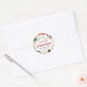 Sticker Rond Joyeux Script de Noël Poinsettia Floral Wreath (Enveloppe)