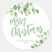 Sticker Rond Joyeux script de Noël simple moderne élégant (Devant)