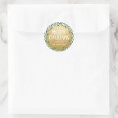 Sticker Rond Joyeux script de Noël | Wreath | Faux Gold Foil (Sac)