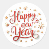 Sticker Rond Joyeux Script Gold Sparkle du Nouvel An (Devant)