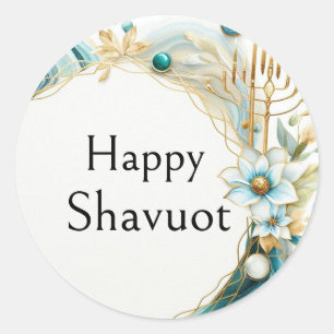 Sticker Rond Joyeux Shavuot - Agate Bleu Or