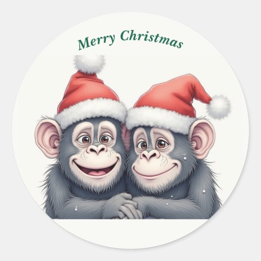 Sticker Rond Joyeux singes de Noël (Devant)