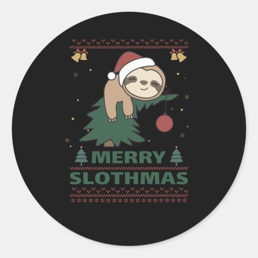 Sticker Rond Joyeux Slothmas Drôle Sloth Christmas Pun (Devant)