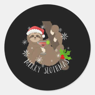 Sticker Rond Joyeux Slothmas Funny Sloth Cadeau de Noël