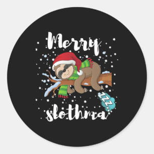 Sticker Rond Joyeux Slothmas Lazy Sloth Lover Noël Fa