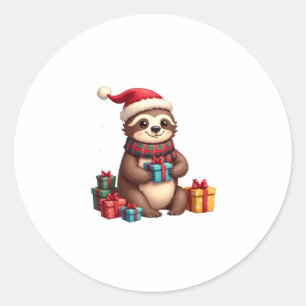 Sticker Rond Joyeux Slothmas mignon sloth de Noël chapeau de Pè