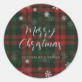 Sticker Rond Joyeux Snowflakes Noël Jouer Script Plaid Personna (Devant)