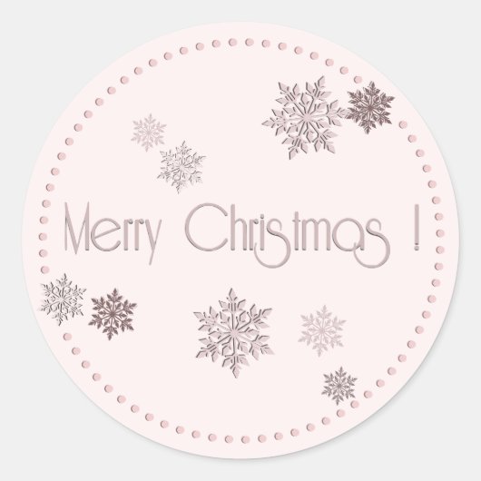 Sticker Rond Joyeux Snowflakes Pink Embossés (Devant)