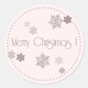 Sticker Rond Joyeux Snowflakes Pink Embossés