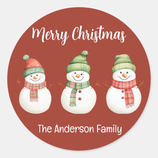 Sticker Rond Joyeux Snowmen de Noël (Devant)