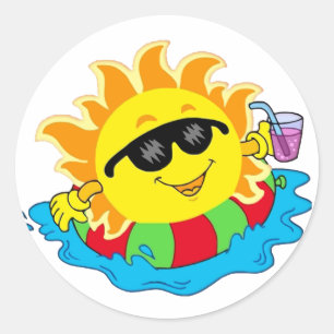 Sticker Rond Joyeux soleil dans la piscine