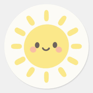 Sticker Rond Joyeux soleil jaune avec un visage souriant
