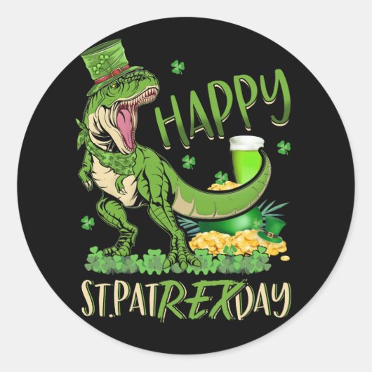 Sticker Rond Joyeux St. Pat T-Rex Day St. Patrick Day (Devant)