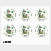 Sticker Rond Joyeux St.Patrick's Day Aquarelle Petit Irlandais (Feuille)