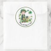 Sticker Rond Joyeux St.Patrick's Day Aquarelle Petit Irlandais (Sac)
