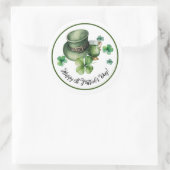 Sticker Rond Joyeux St.Patrick's Day Leprechaun Casquette Bière (Sac)