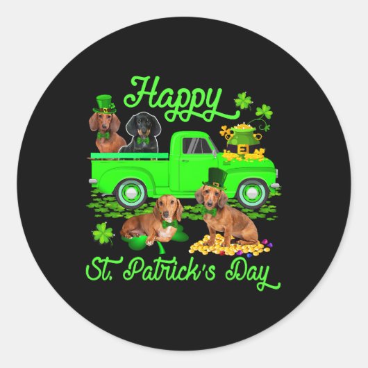 Sticker Rond Joyeux St. Patricks Day Leprechaun Dachshund Green (Devant)