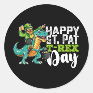 Sticker Rond Joyeux St Patrick's Day Pat T Rex Dinosaur