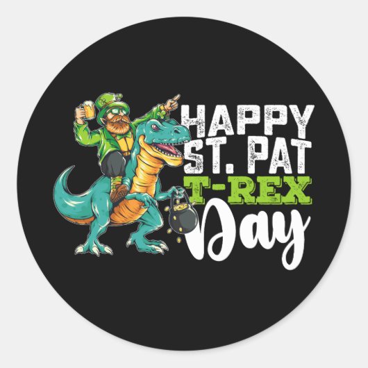 Sticker Rond Joyeux St Patrick's Day Pat T Rex Dinosaur (Devant)