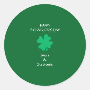 Sticker Rond Joyeux St Patrick's Day Personnalisé Nom Shamrock 