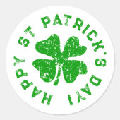 Sticker Rond Joyeux St Patrick's Day shamrock en détresse (Devant)