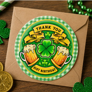 Sticker Rond Joyeux St. Patrick's Day Trèfle 21e Anniversaire