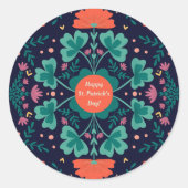 Sticker Rond Joyeux St. Patrick's Day trèfle & fleurs (Devant)