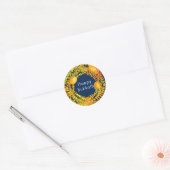 Sticker Rond Joyeux Sukkot emons et feuilles couronne bleu (Enveloppe)