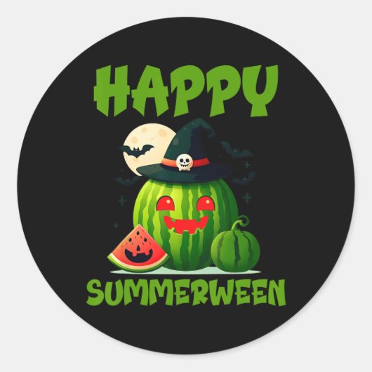 Sticker Rond Joyeux Summerween Été Pastèque Jack-o-lantern (Devant)