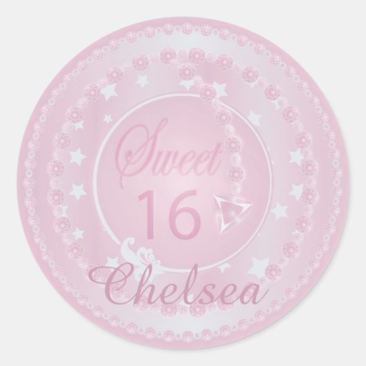 Sticker Rond Joyeux Sweet 16 Anniversaire (Devant)