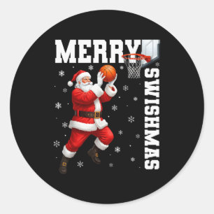 Sticker Rond Joyeux Swishmas Srt Noël Basket-ball Xmas Hommes B