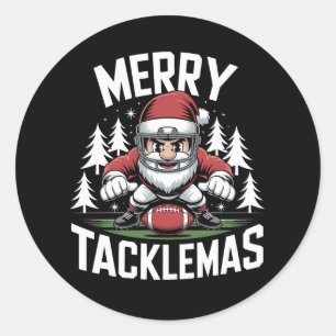 Sticker Rond Joyeux Tacklemas Football Père Noël Noël Noël Noël