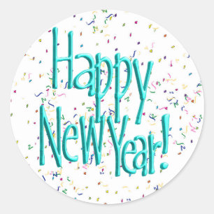 Sticker Rond Joyeux texte de la nouvelle année Turquoise